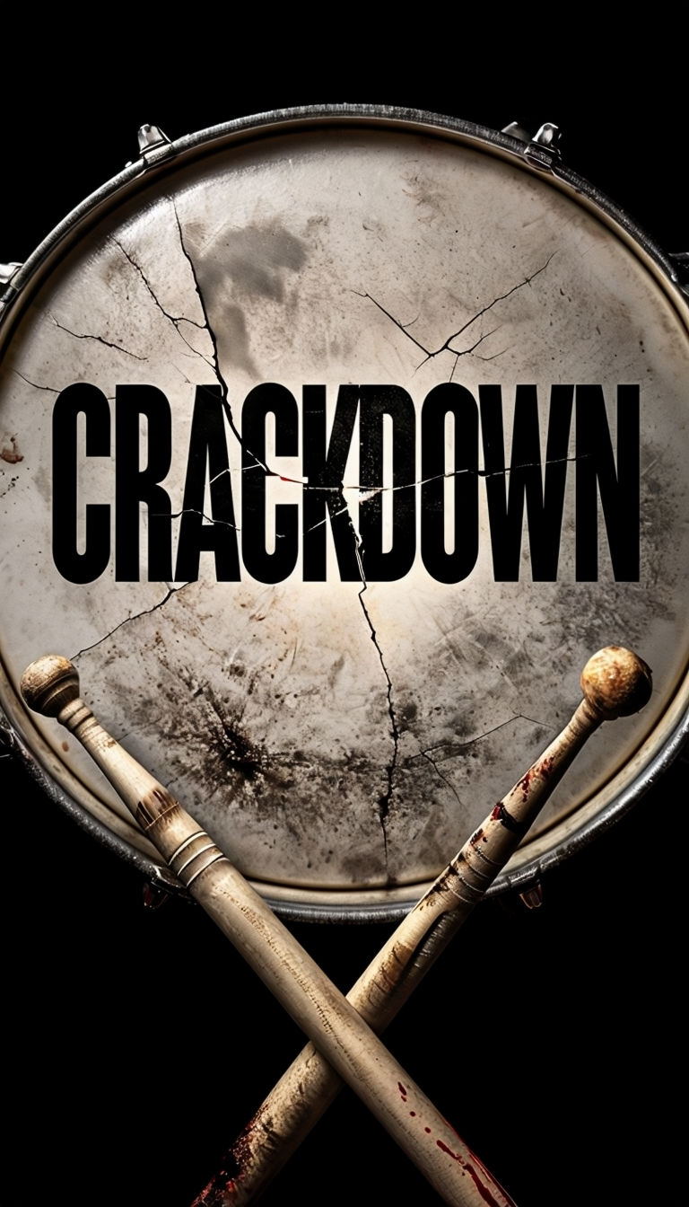 Striking Close-Up Snare Drum 'CRACKDOWN' Poster with Dramatic Lighting