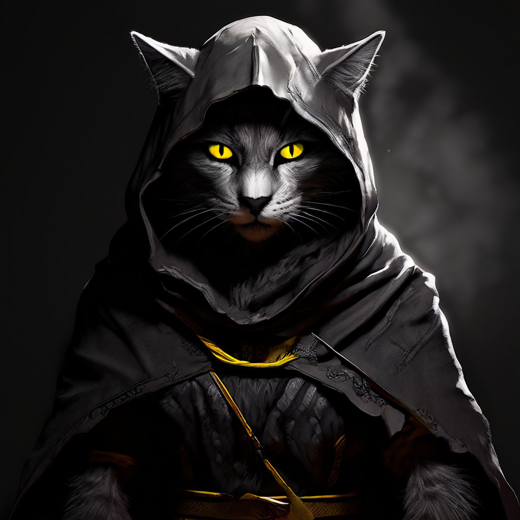 Black and white Tabaxi rogue female with yellow eyes by Kt - Playground