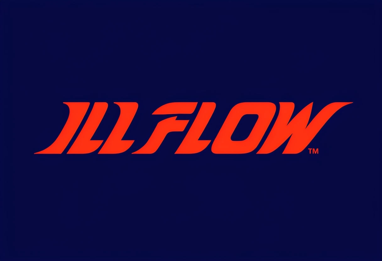 Bold Modern ILL FLOW Typography Logo on Navy Background
