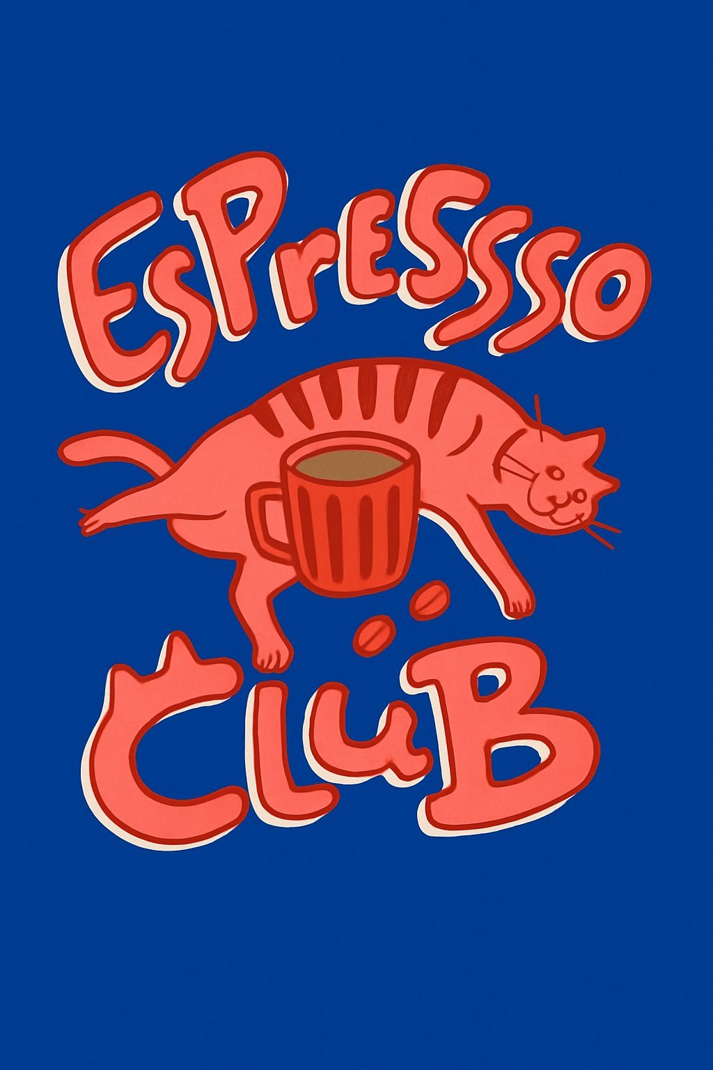 Playful Coral Pink Cat with Coffee Mug EsPRESSO CLUB T-Shirt