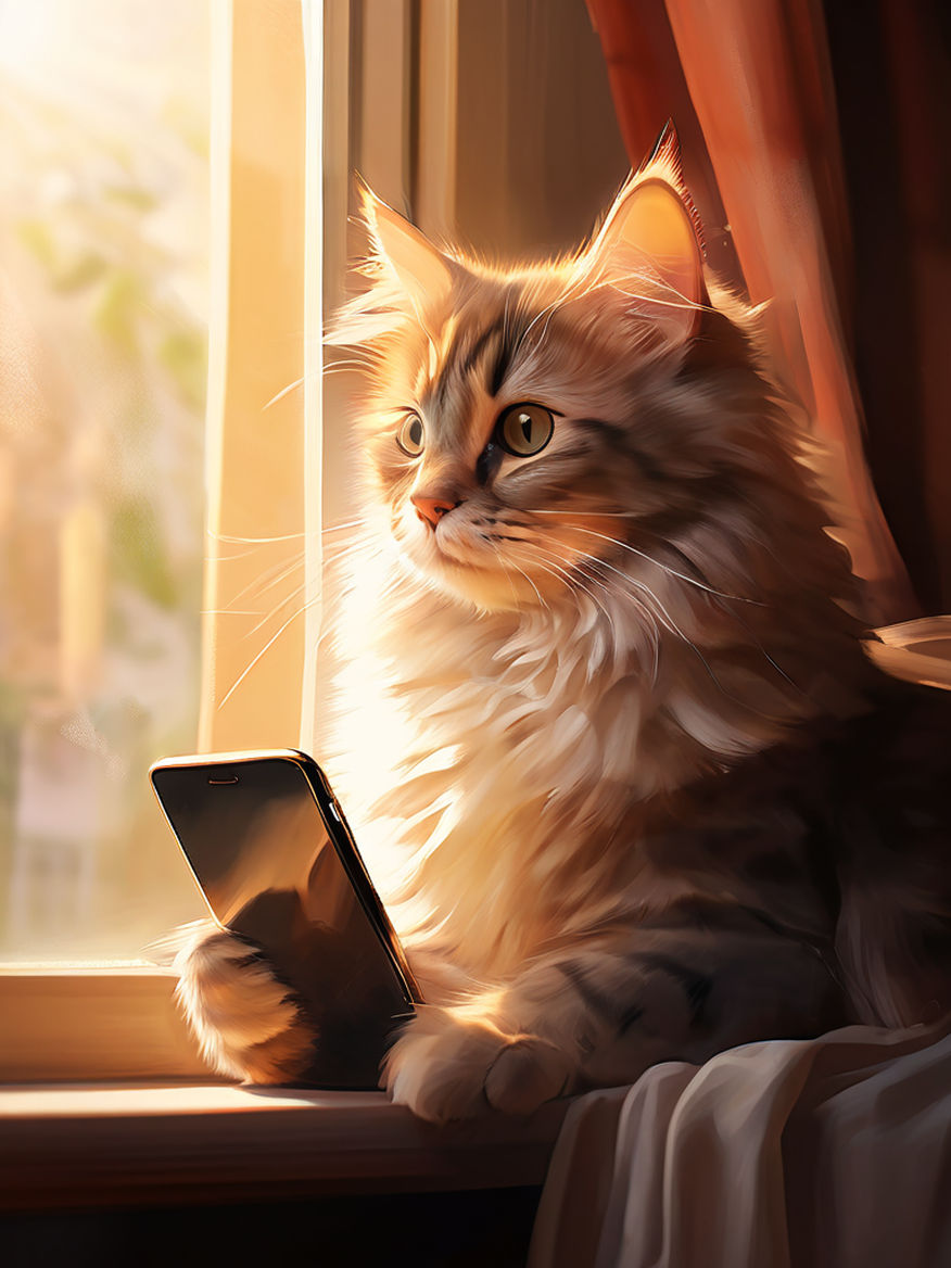 Cat holding a smartphone by Elena Trubchaninova - Playground