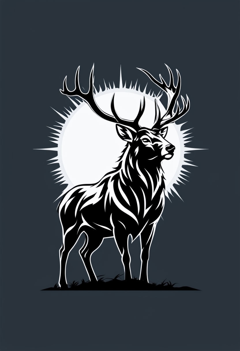 Majestic Stag Silhouette with Full Moon Minimalist T-Shirt