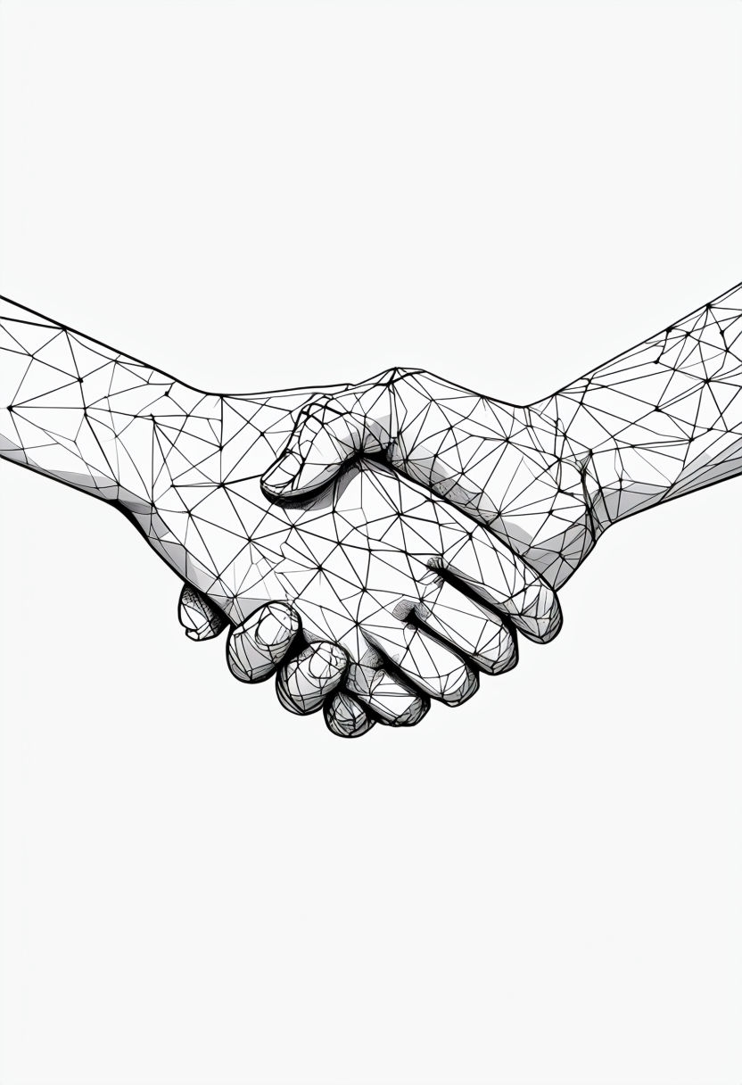 Geometric Black and White Wireframe Handshake Illustration Art