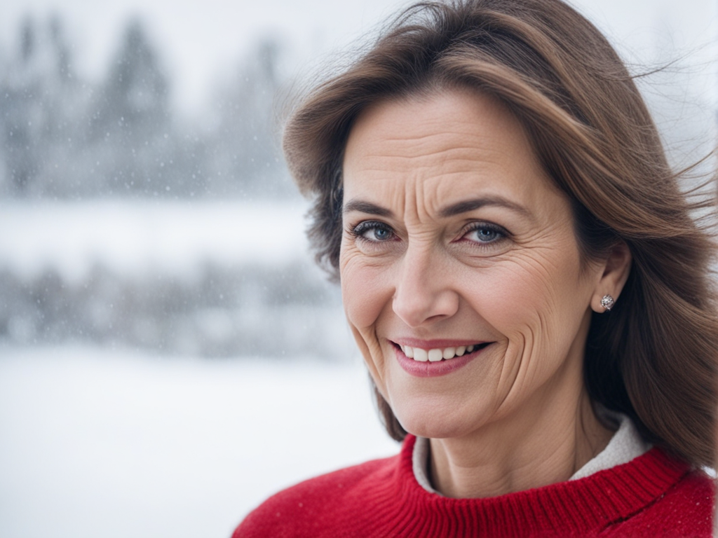 The front side of a brown hair woman 48 years old with a red... by ...