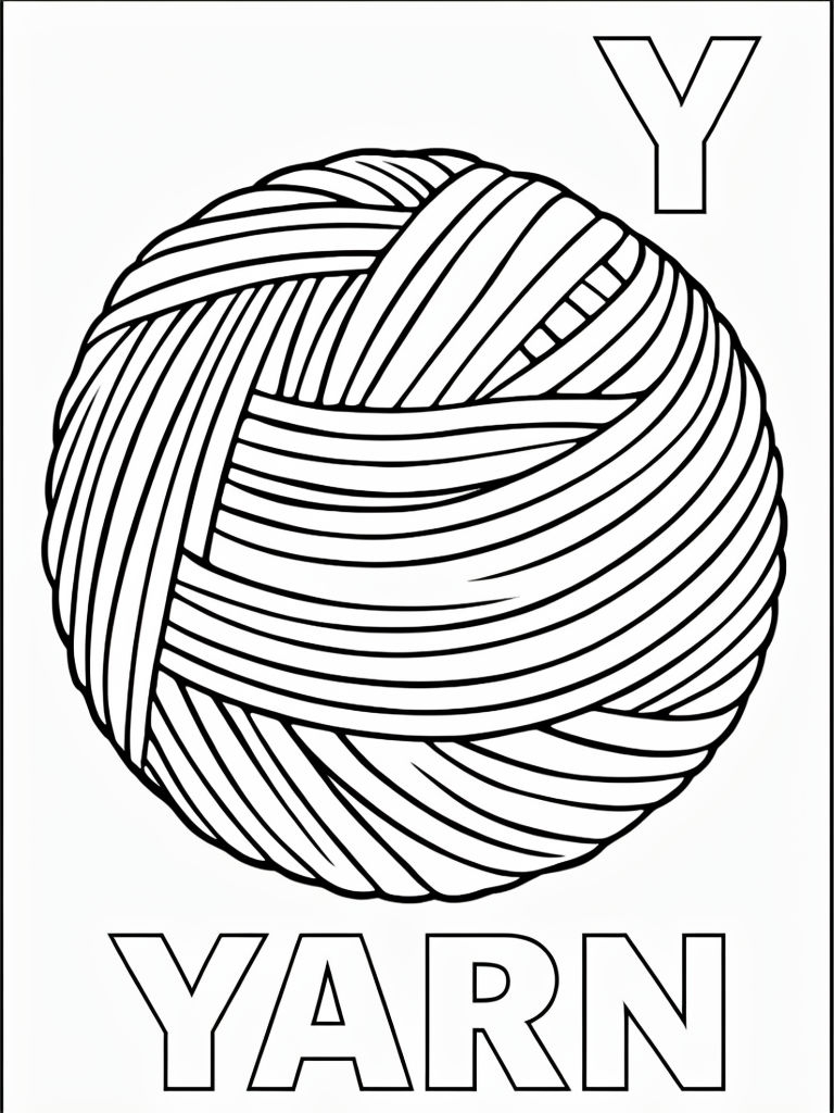 Simplified Uppercase Y with Yarn Ball Coloring Page for Kids Coloring Book Pages