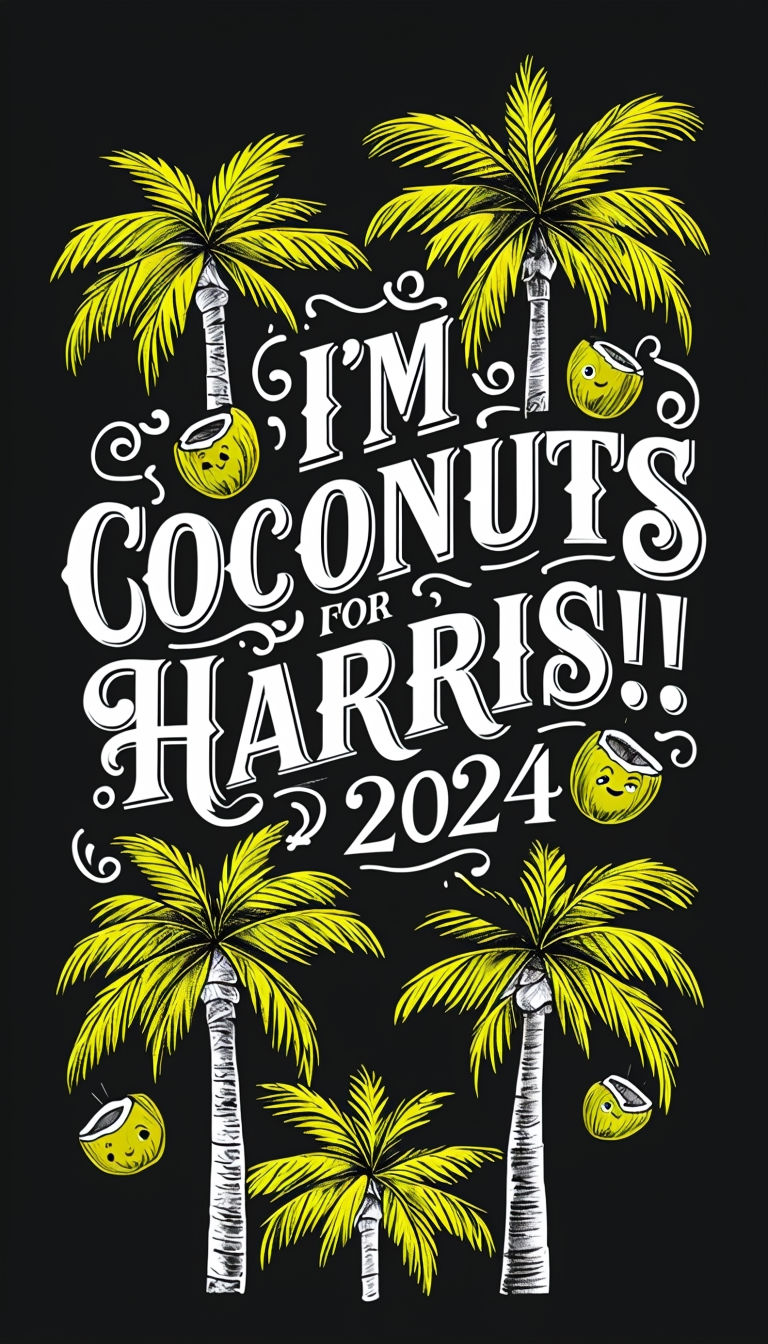 I'm Coconuts for Harris 2024 Playful Palm Tree Digital Art Poster