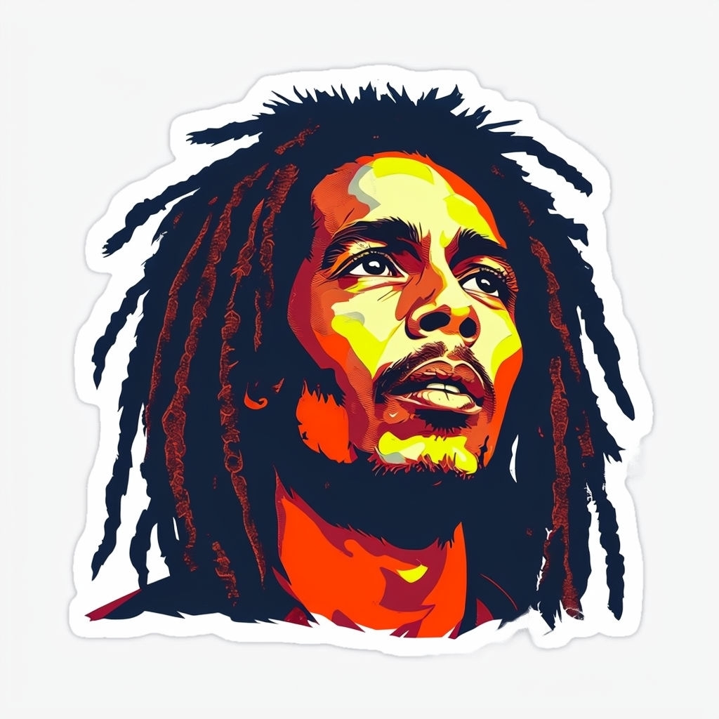 Vibrant Pop Art Bob Marley Portrait Sticker Design