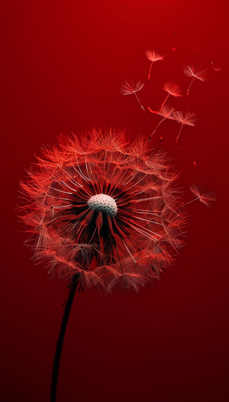 Dandelion Seed Head against Crimson Red Background Mobile Wallpaper