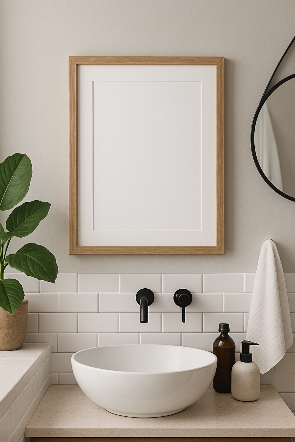 Modern Minimalist Bathroom Scene with White Vessel Sink Mockup
