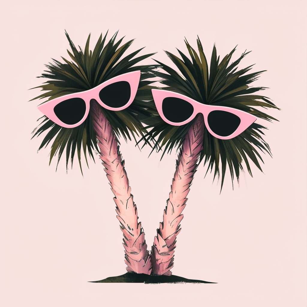 Playful Palm Trees with Pink Sunglasses Illustration T-Shirt