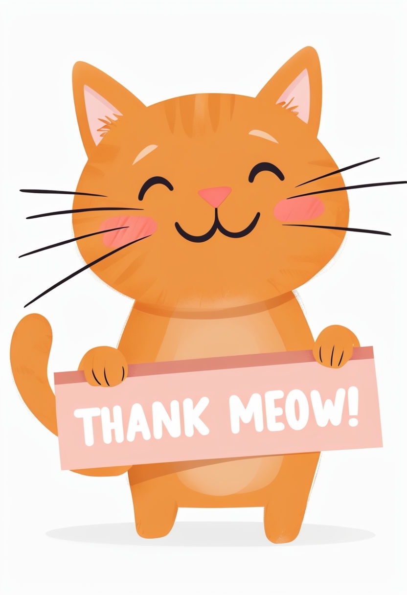 Cheerful Thank Meow Cat Illustration for Gratitude Cards & Invites