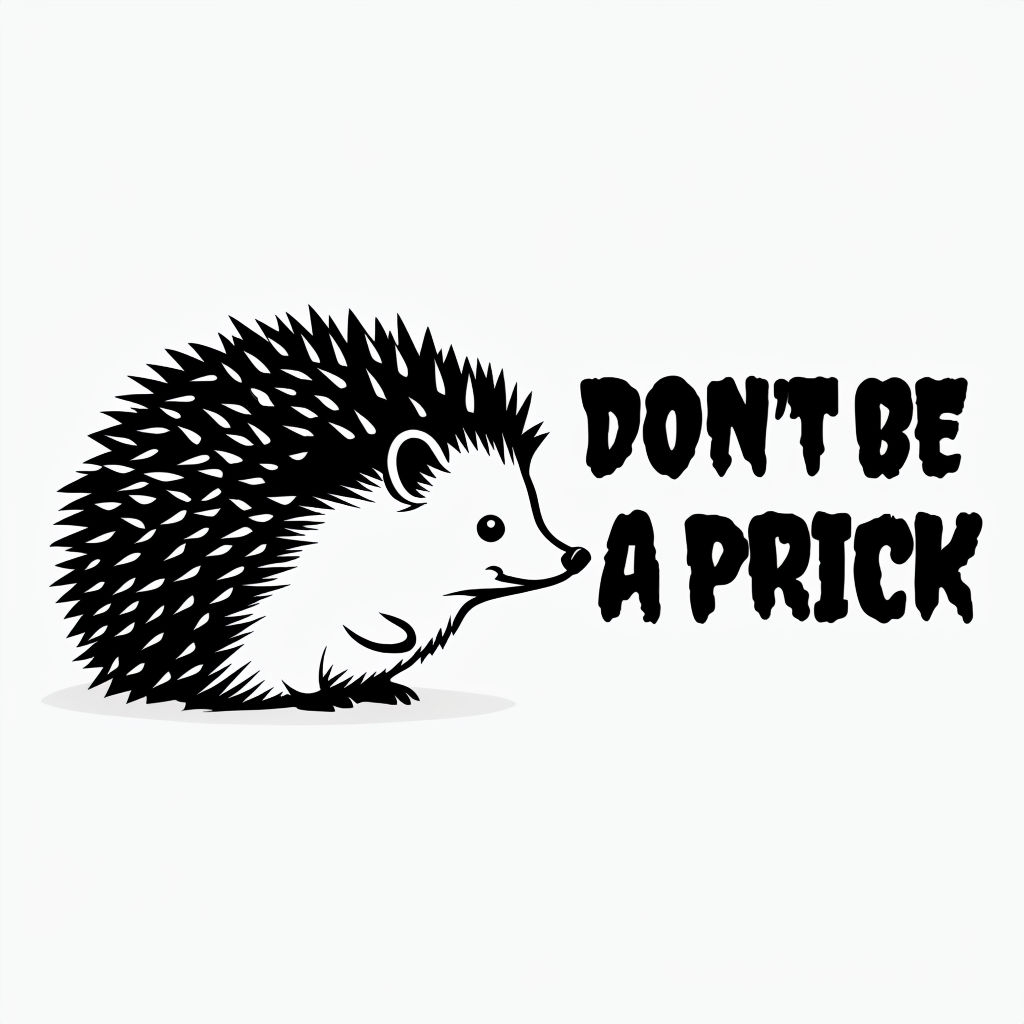 Playful Cartoon Hedgehog with 'Don't Be a Prick' Message Sticker