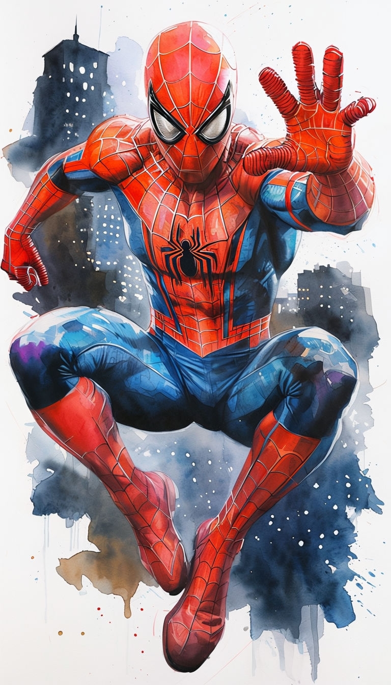 Dynamic Spider-Man Action Caricature Art Poster