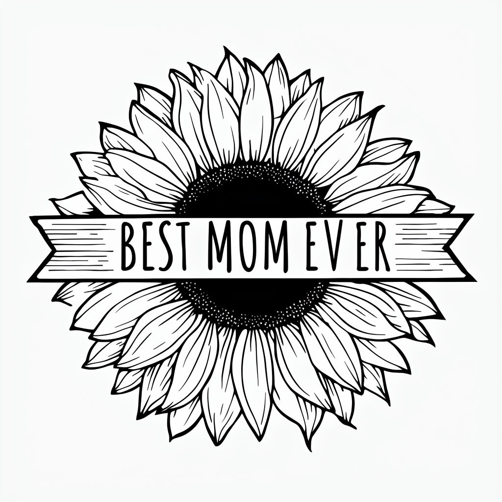 Stylized Black and White Sunflower Best Mom Ever Mug