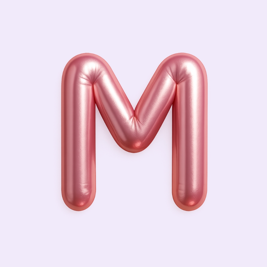 Shiny Metallic Rose Pink Letter M on Lavender Background Monogram