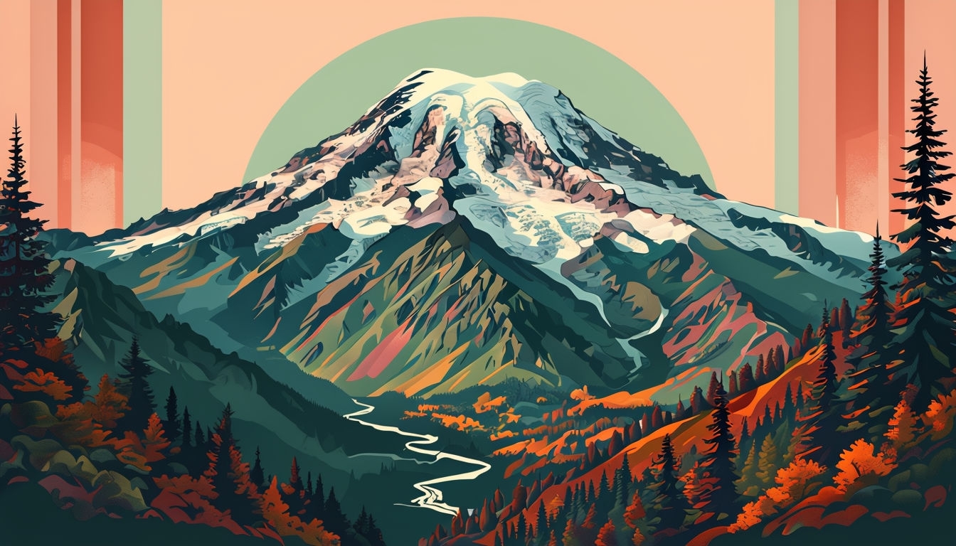 Majestic Mountain Landscape Vintage Poster Art for Virtual Backgrounds