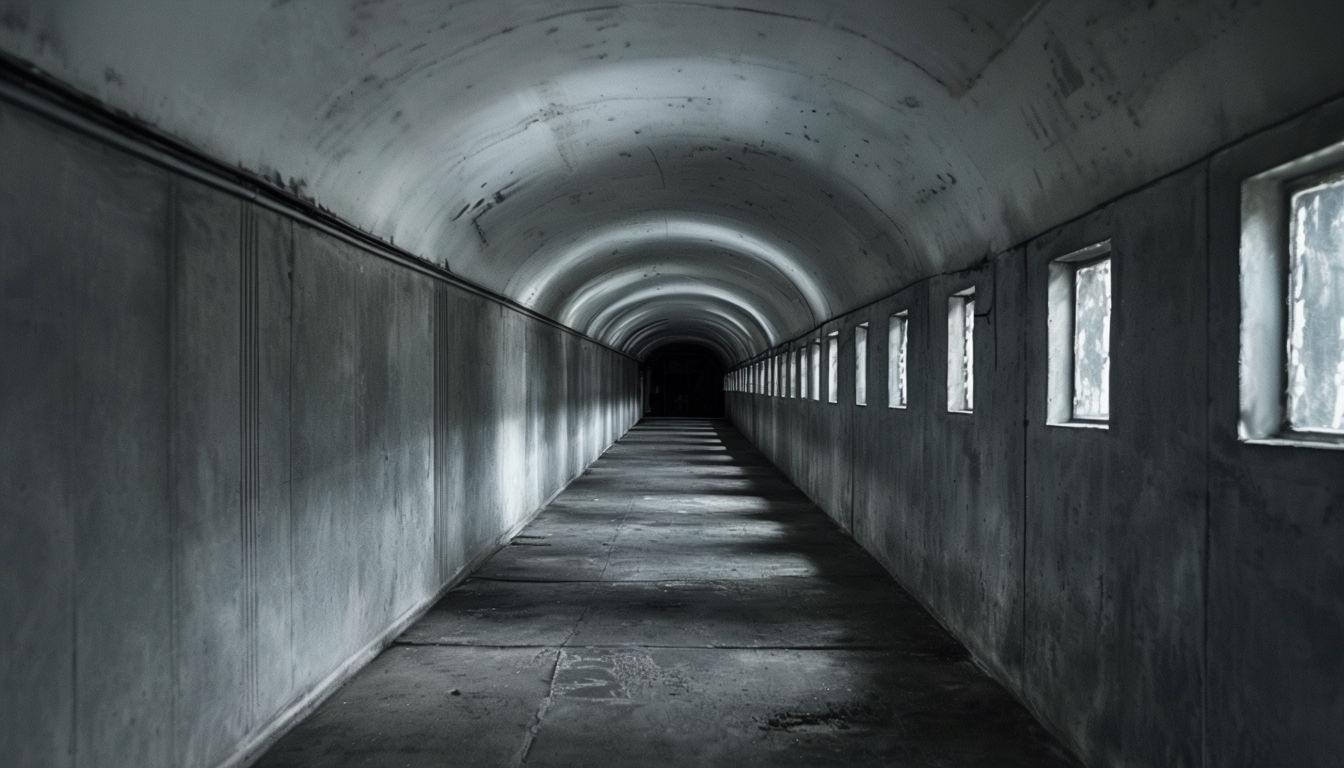 Eerie Dimly Lit Industrial Corridor Virtual Background