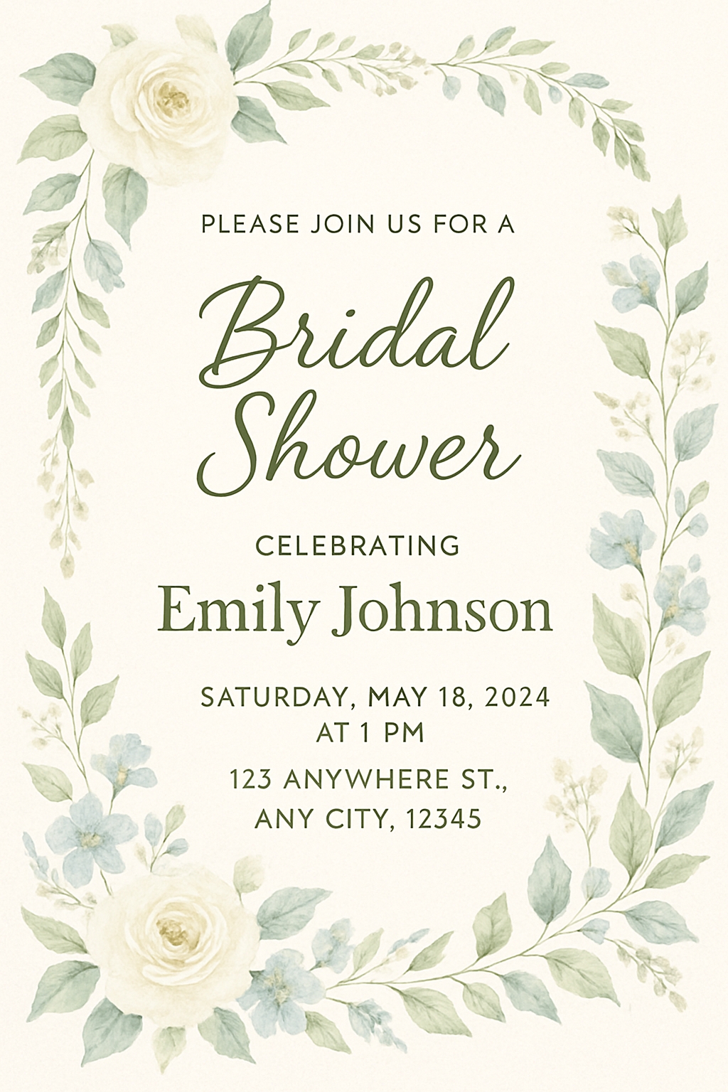 Elegant Watercolor Floral Bridal Shower Invitation Design Cards & Invites