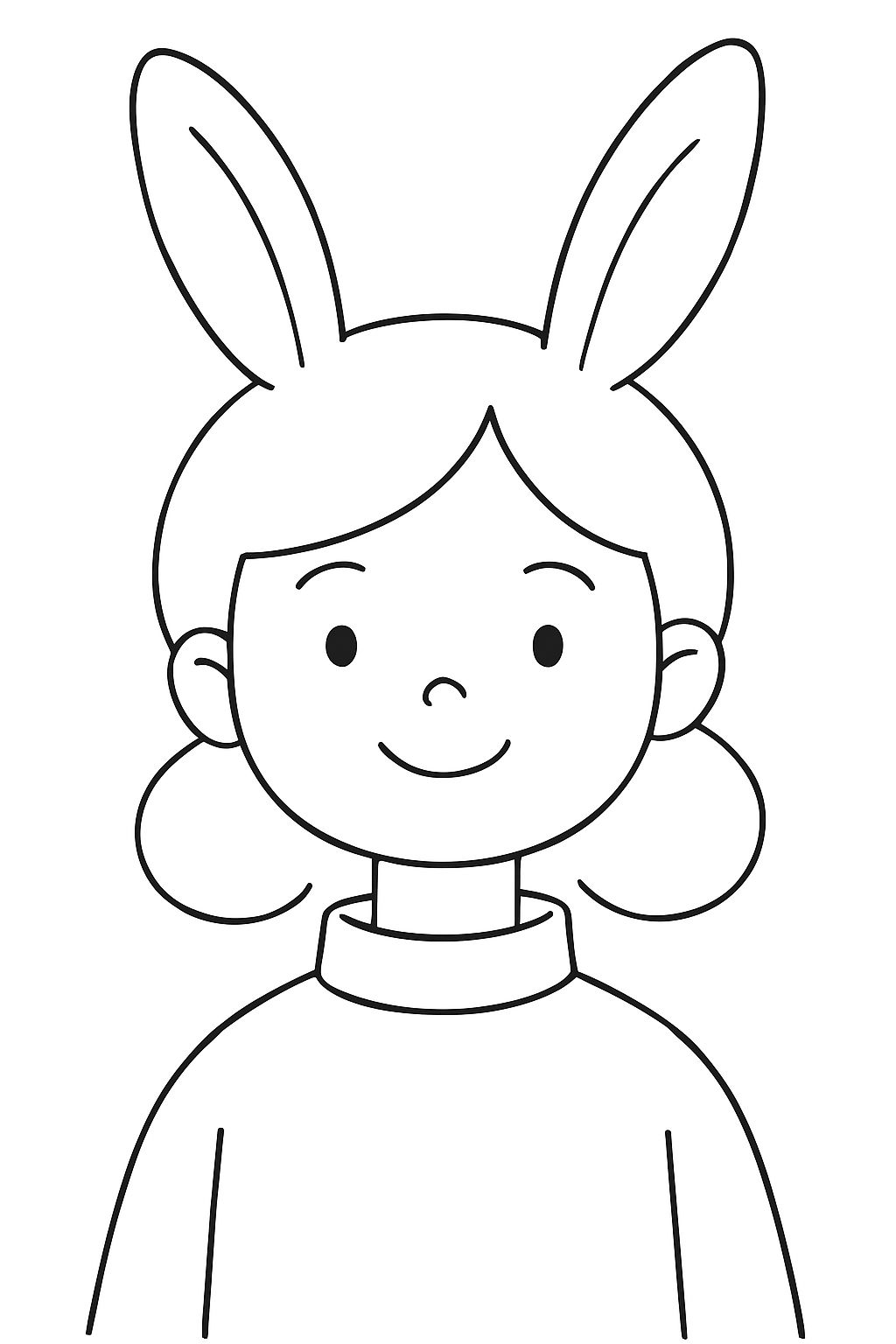 Minimalist Cartoon Character with Bunny Ears Line Drawing Coloring Book Page