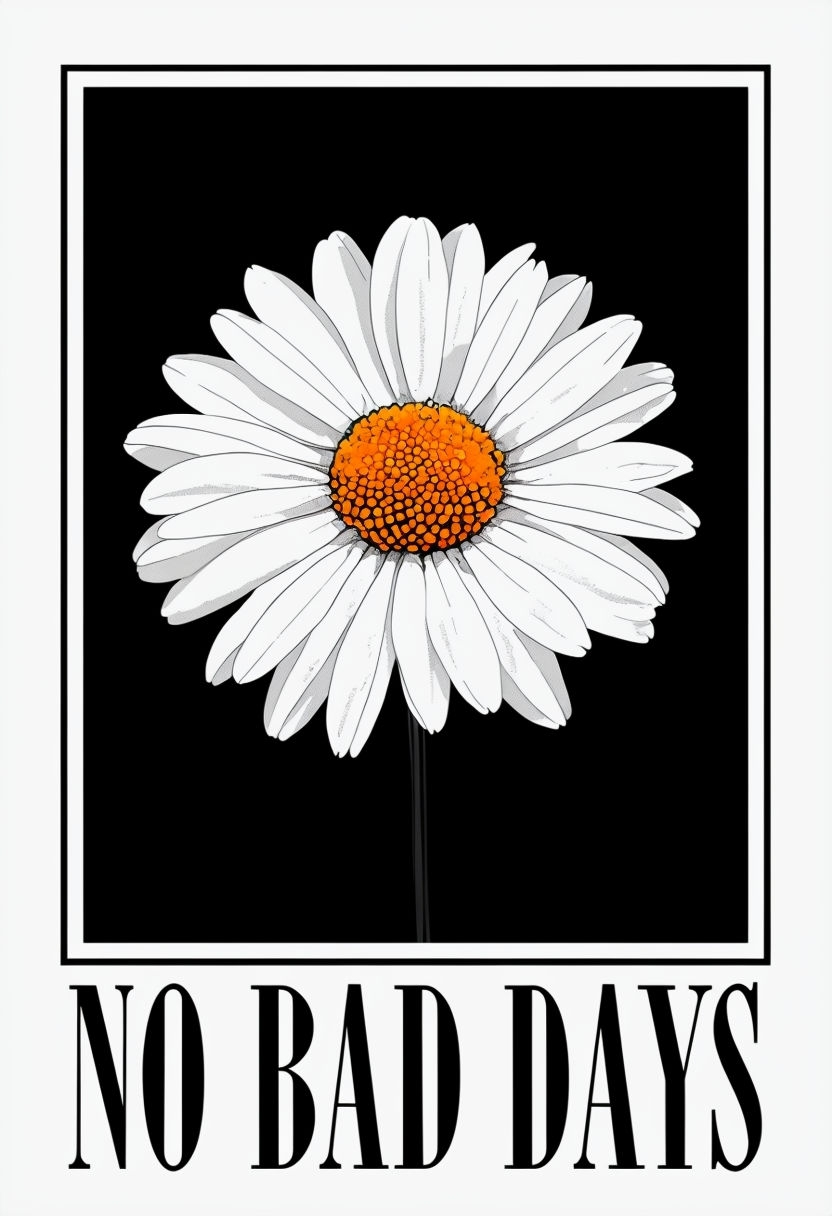 Minimalist White Daisy with No Bad Days Quote T-Shirt