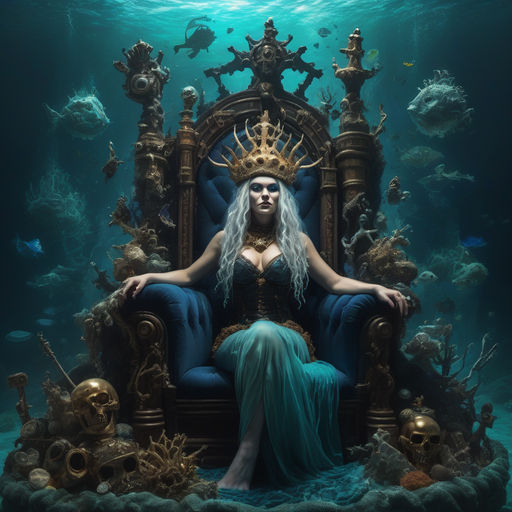 The evil sea hag goddess Umberlee on her underwater throne s... by ...