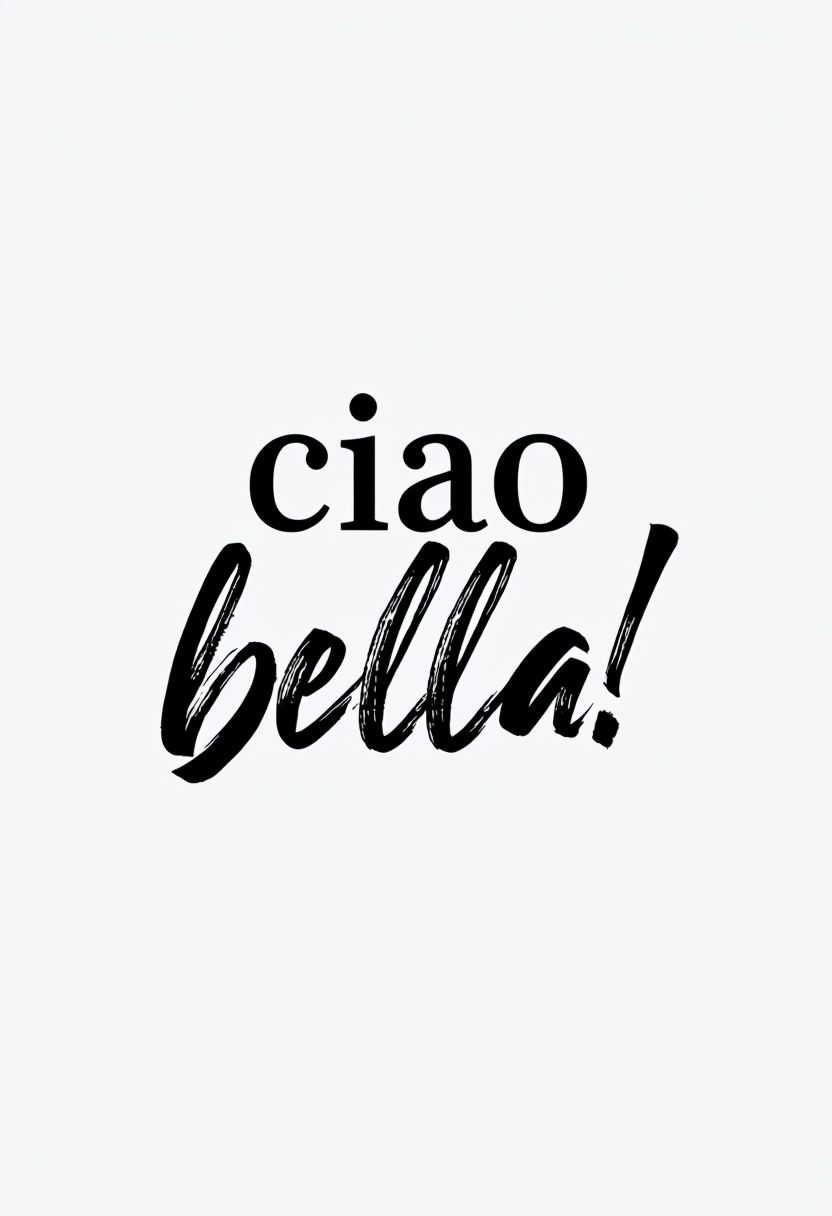 Ciao Bella Minimalist Text Graphic on White Background Poster