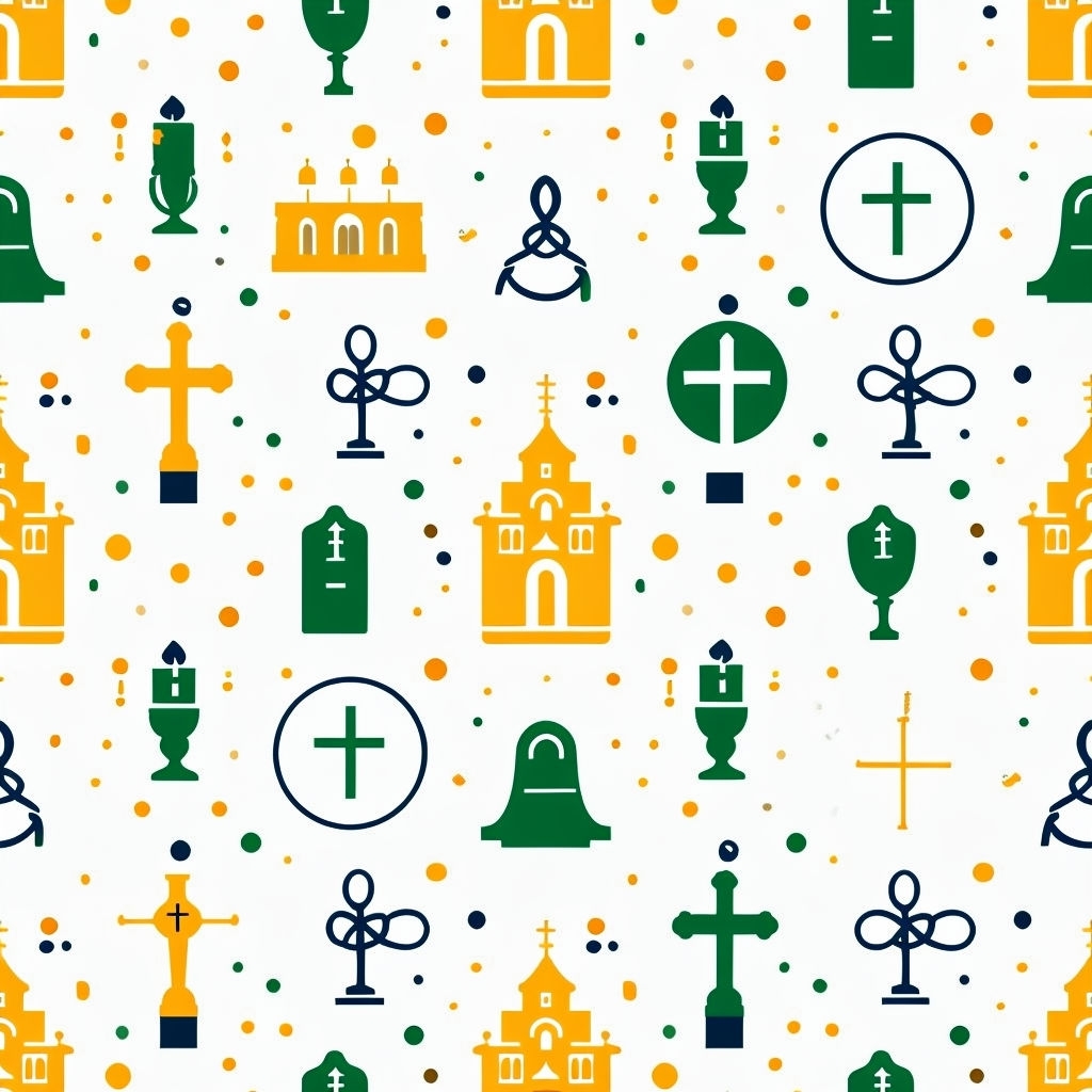 Religious Symbols Seamless Pattern in Amber Yellow and Green