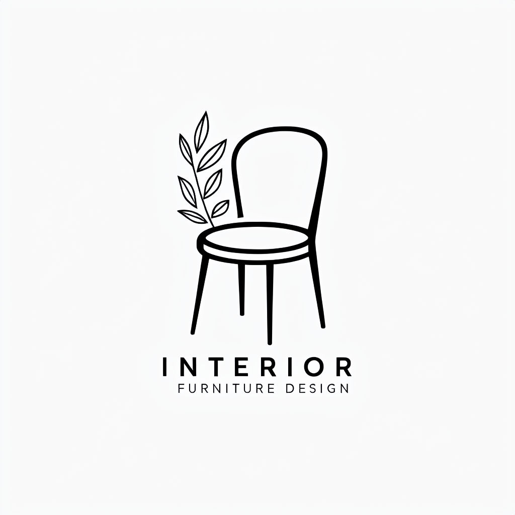 Minimalist Interior Furniture Design Logo with Chair and Plant