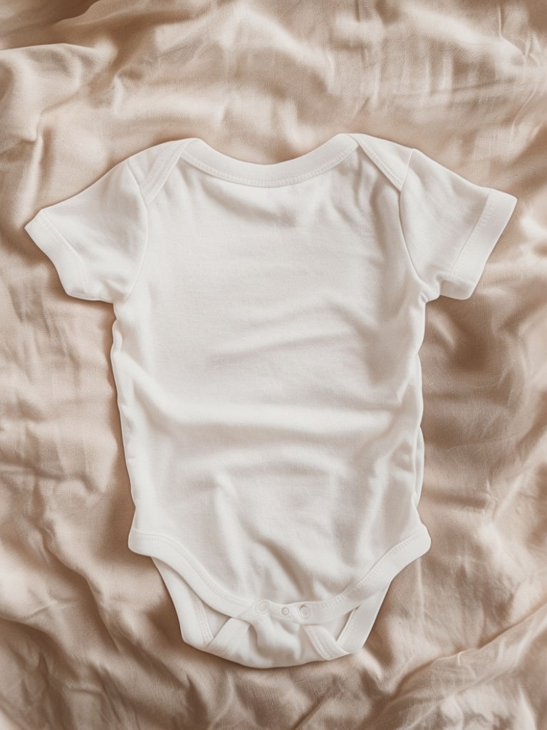 Minimalist White Baby One-Piece Flat Lay Photograph Mockup