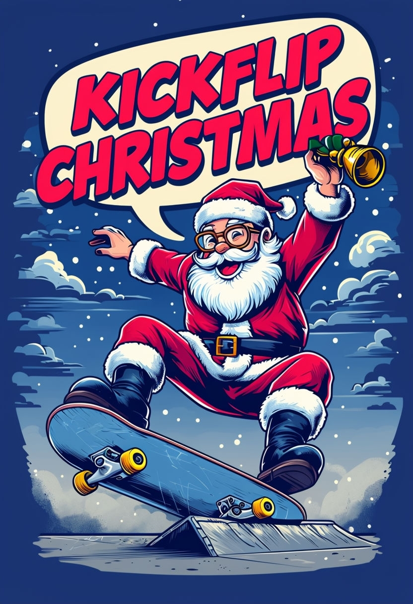 Santa Claus Skateboarding Kickflip Christmas T-Shirt