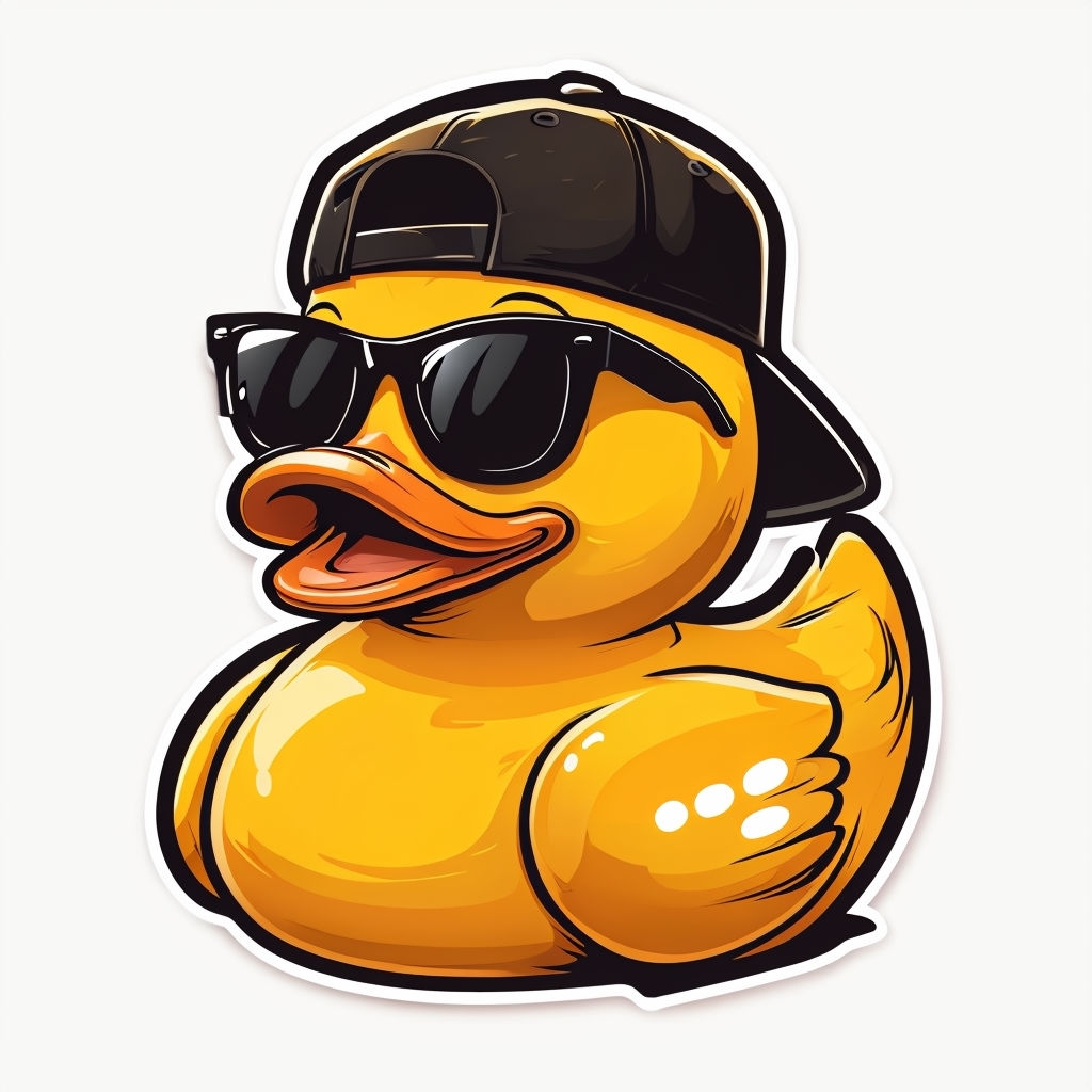 Cool Cartoon Yellow Rubber Duck Sticker with Sunglasses and Cap