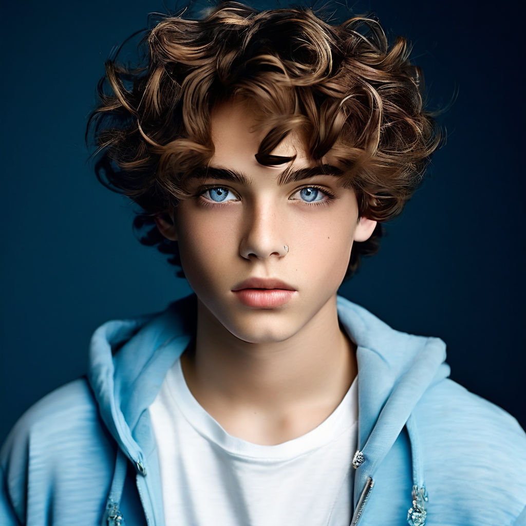 Young thin 18 year old boy with short curly brown hair with ... by ...