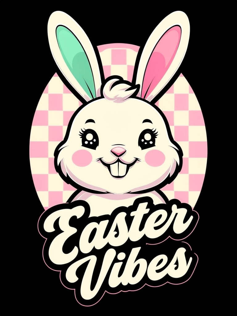 Cheerful Easter Bunny with Vibrant 'Easter Vibes' T-shirt