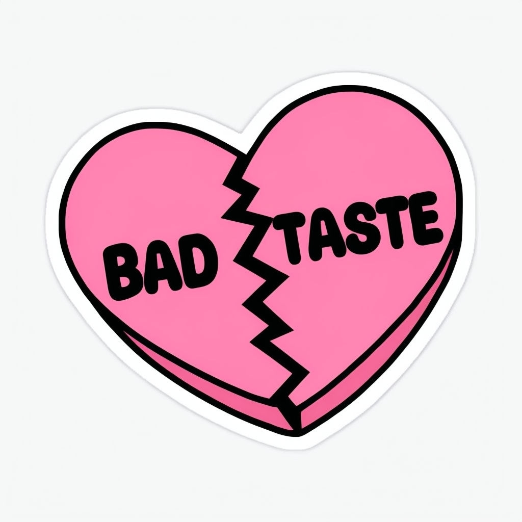 Pink Heart-Shaped Bad Taste Conversation Sticker Design