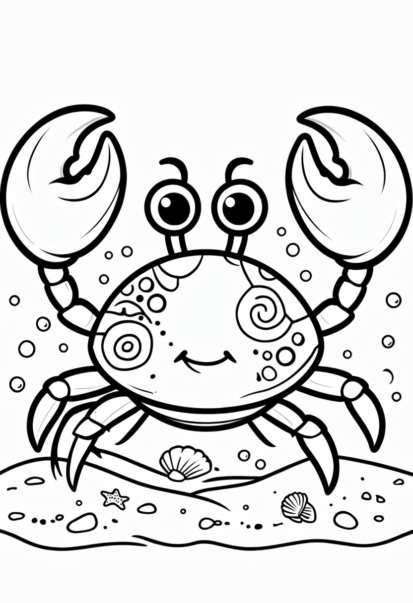 Playful Cartoon Crab Line Art for Creative Coloring Book Pages