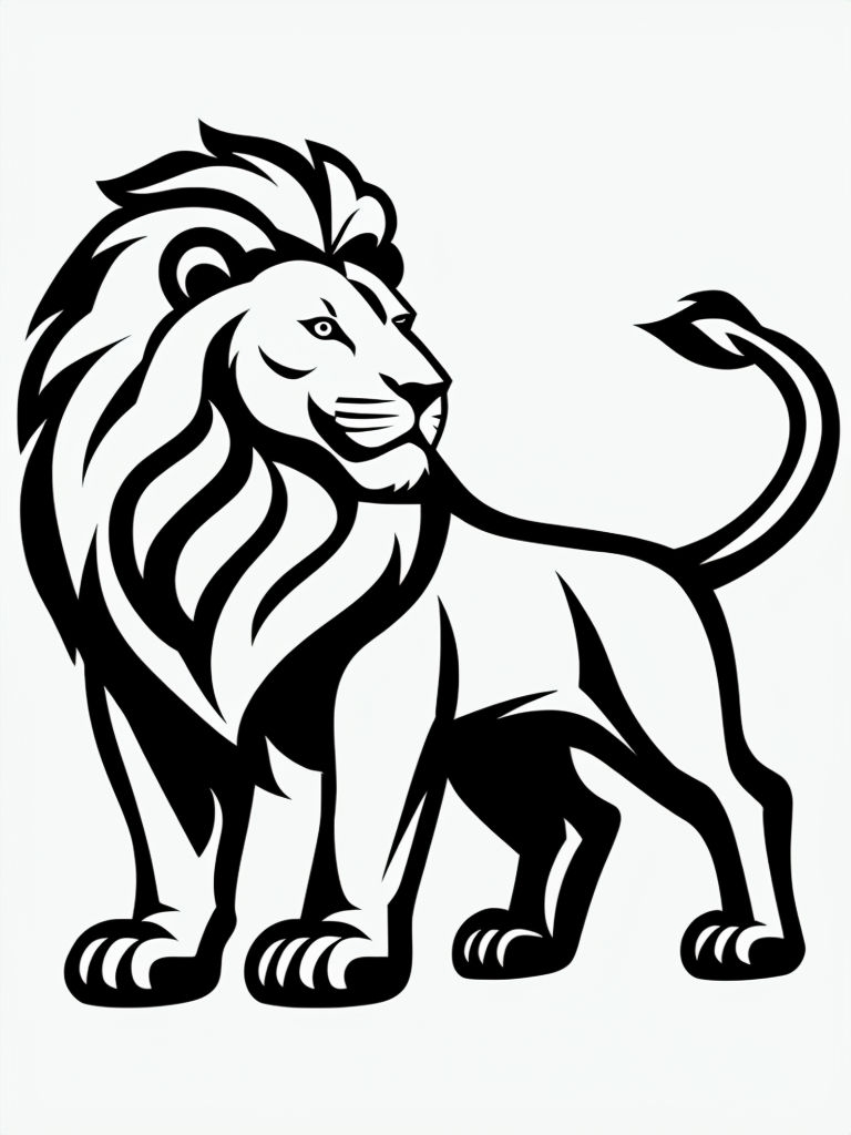Bold Black and White Lion Line Drawing for Coloring Book Pages