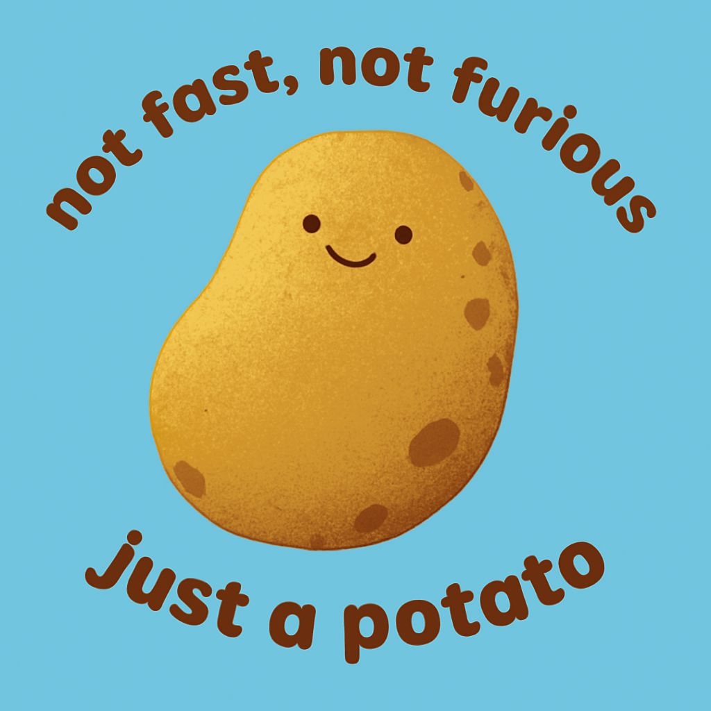 Cheerful Cartoon Potato with Playful Text T-Shirt
