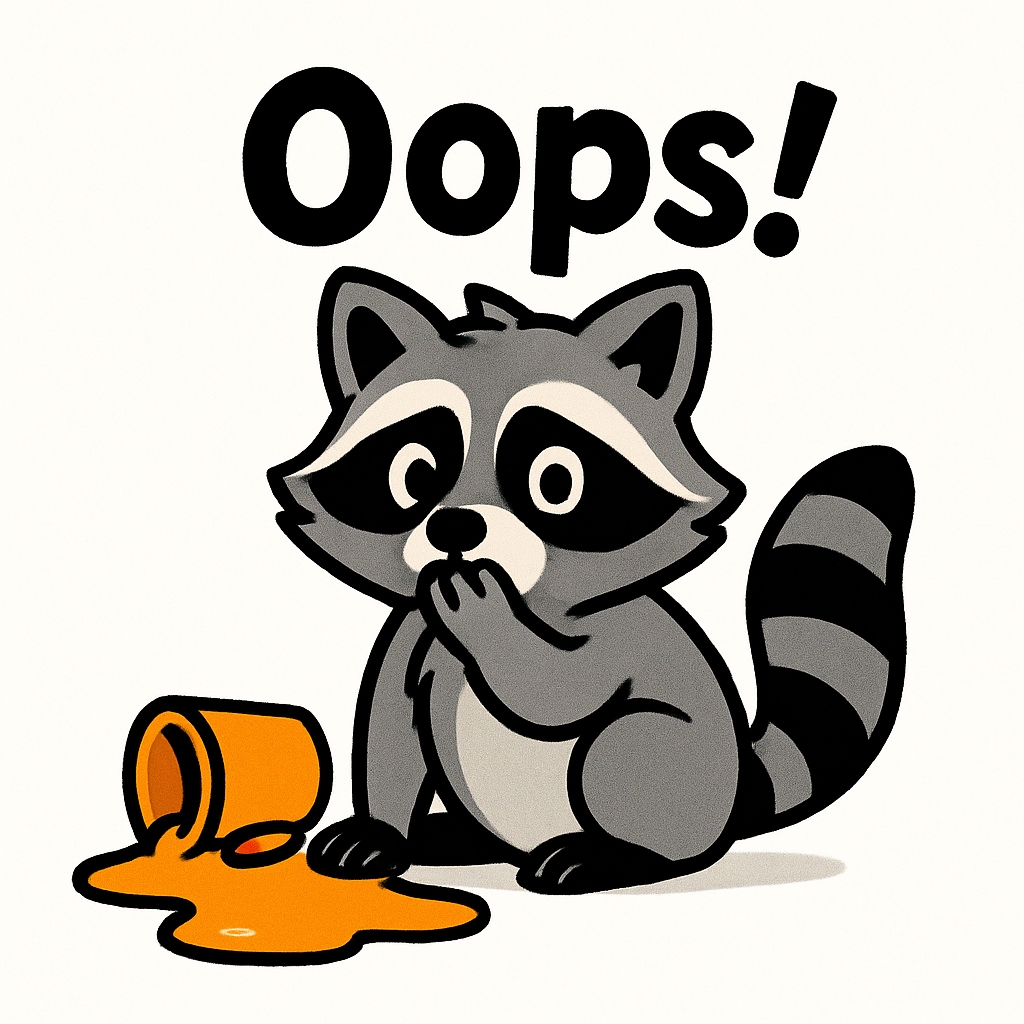 Surprised Gray Raccoon with Cup Spilling Liquid Mug