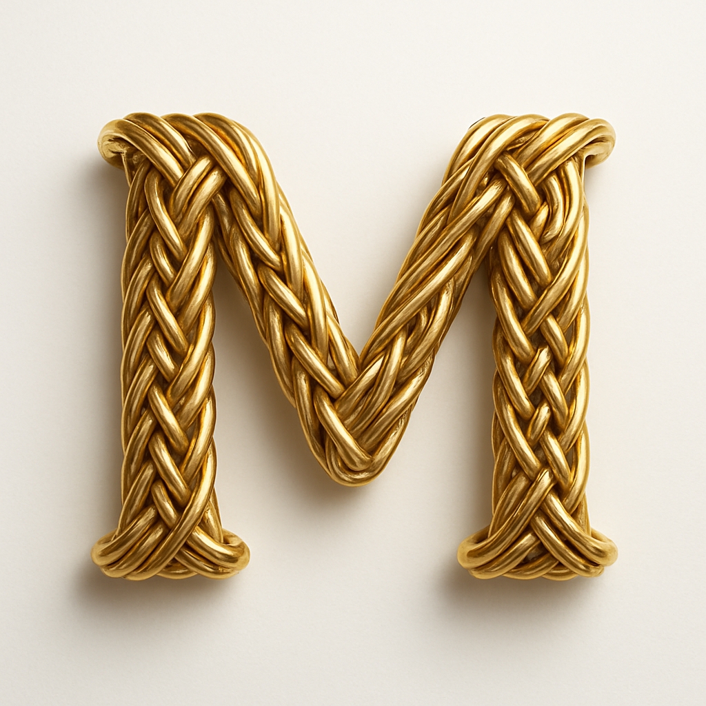 Stylized Golden Braided Letter M Close-Up Design Monogram