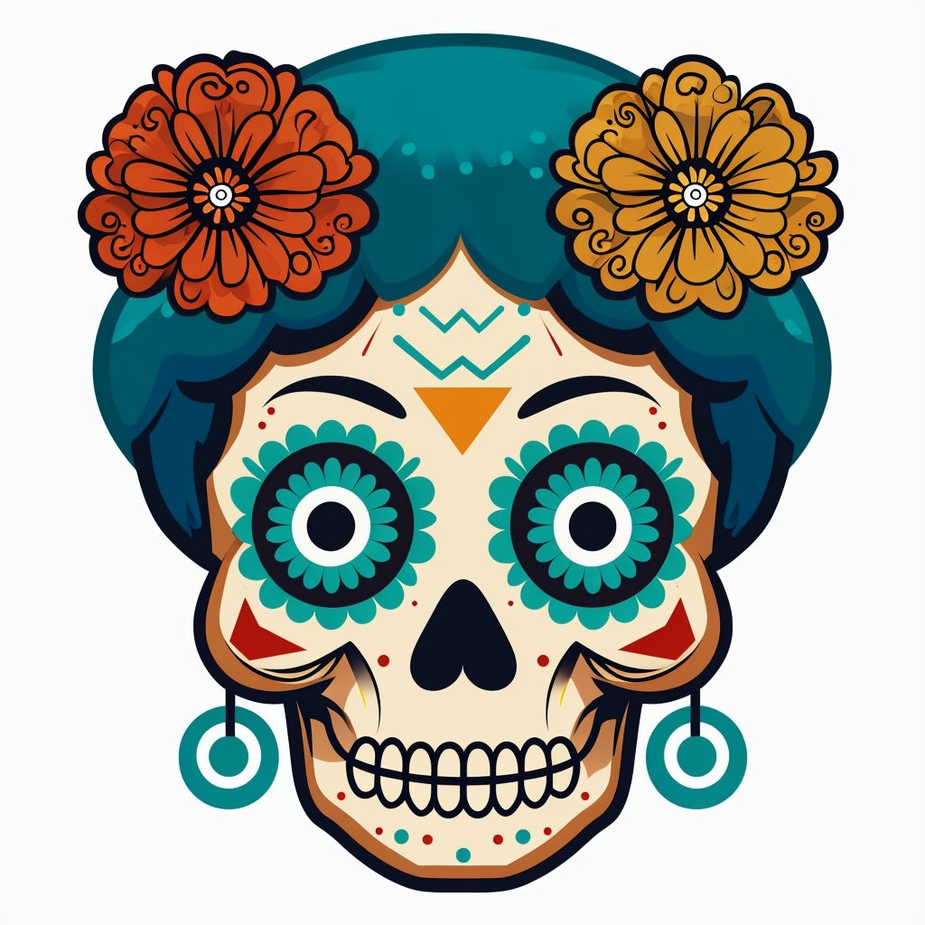 Whimsical Day of the Dead Sugar Skull Cartoon Sticker