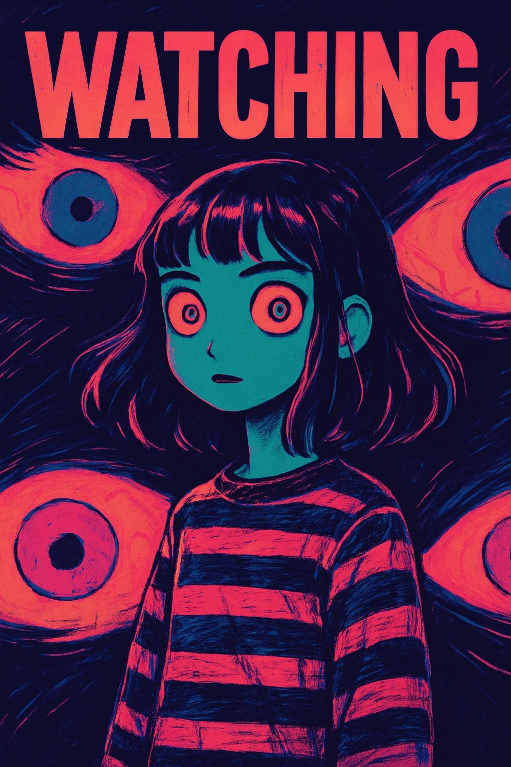 Surreal Dark Illustration of a Girl with Watchful Eyes Poster