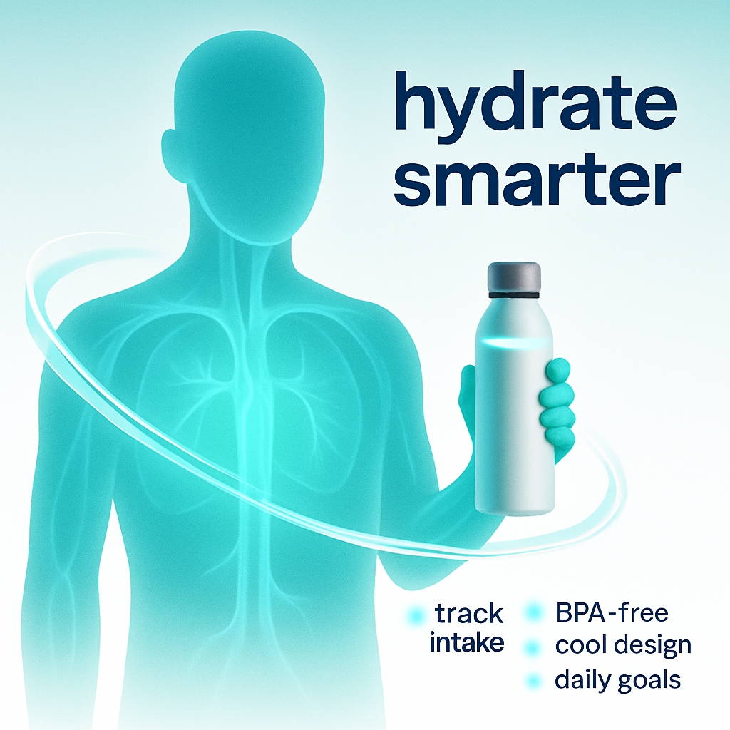 Stylized Turquoise Human Silhouette with Hydration Bottle Ad
