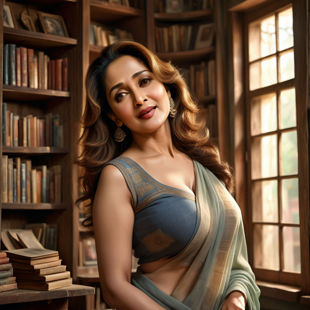 Beautiful Indian actress Madhuri dixit in tattoo printed on big boobs