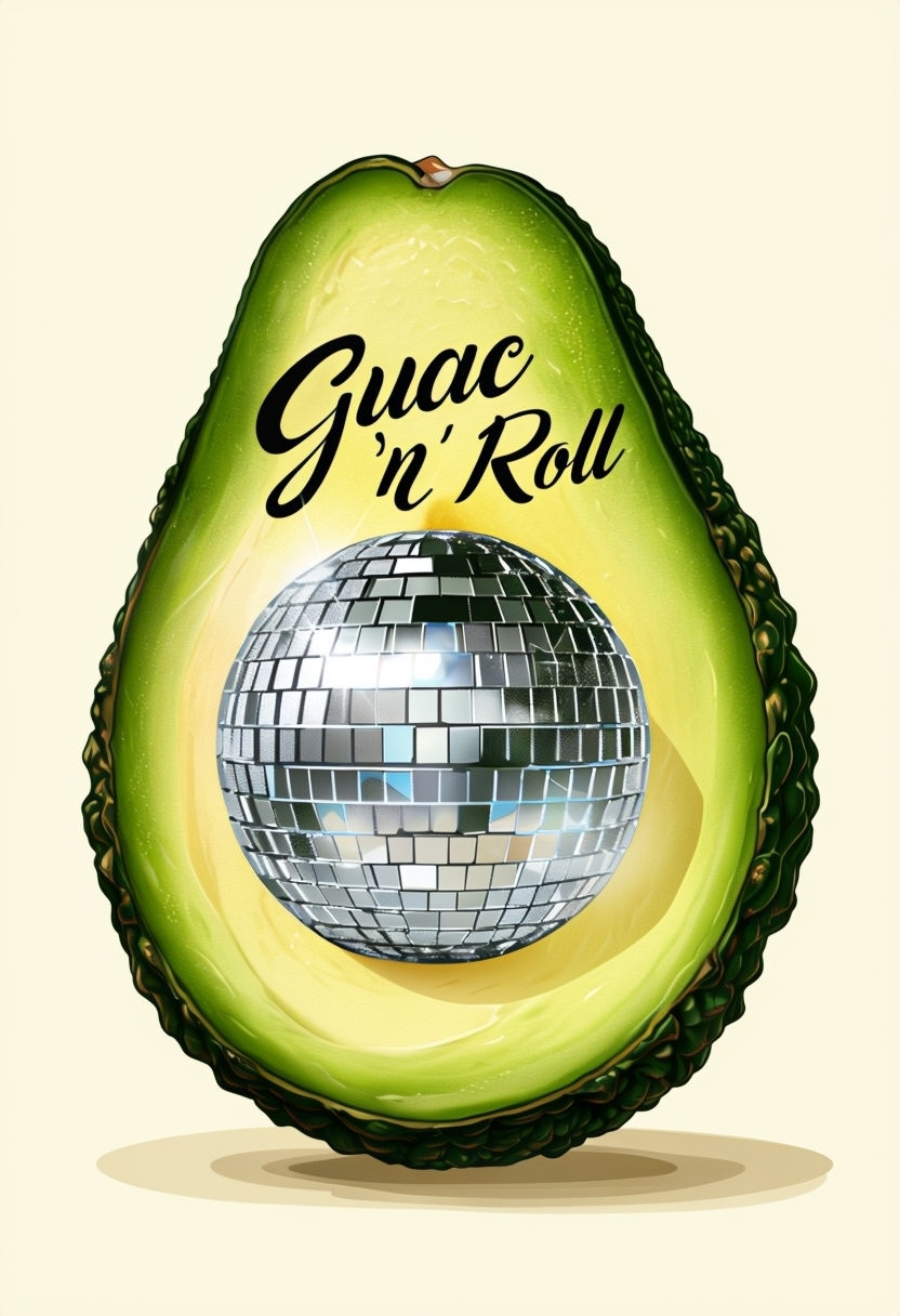 Guac 'n Roll Avocado with Disco Ball Illustration T-shirt