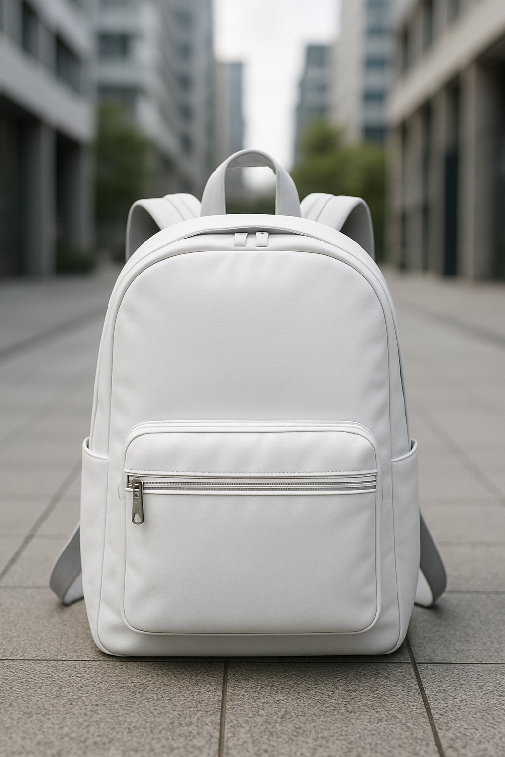 Minimalist White Backpack Urban Setting Photography Mockup