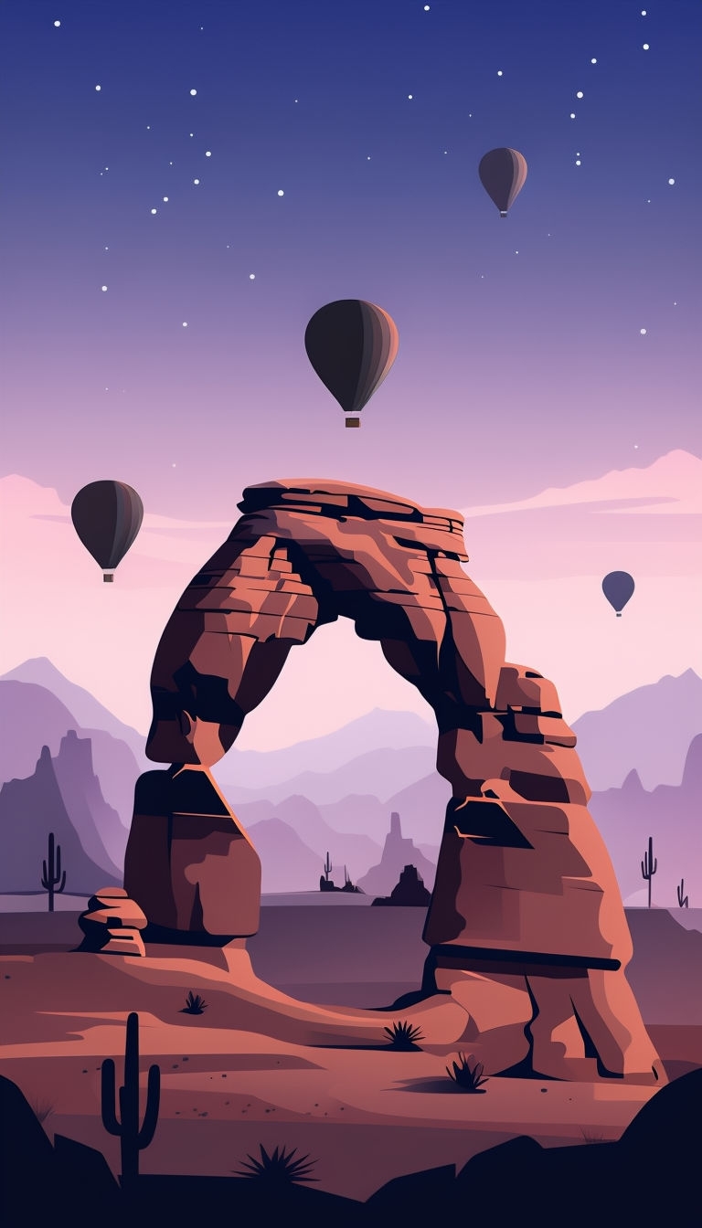 Serene Minimalist Desert Landscape with Hot Air Balloons Mobile Wallpaper