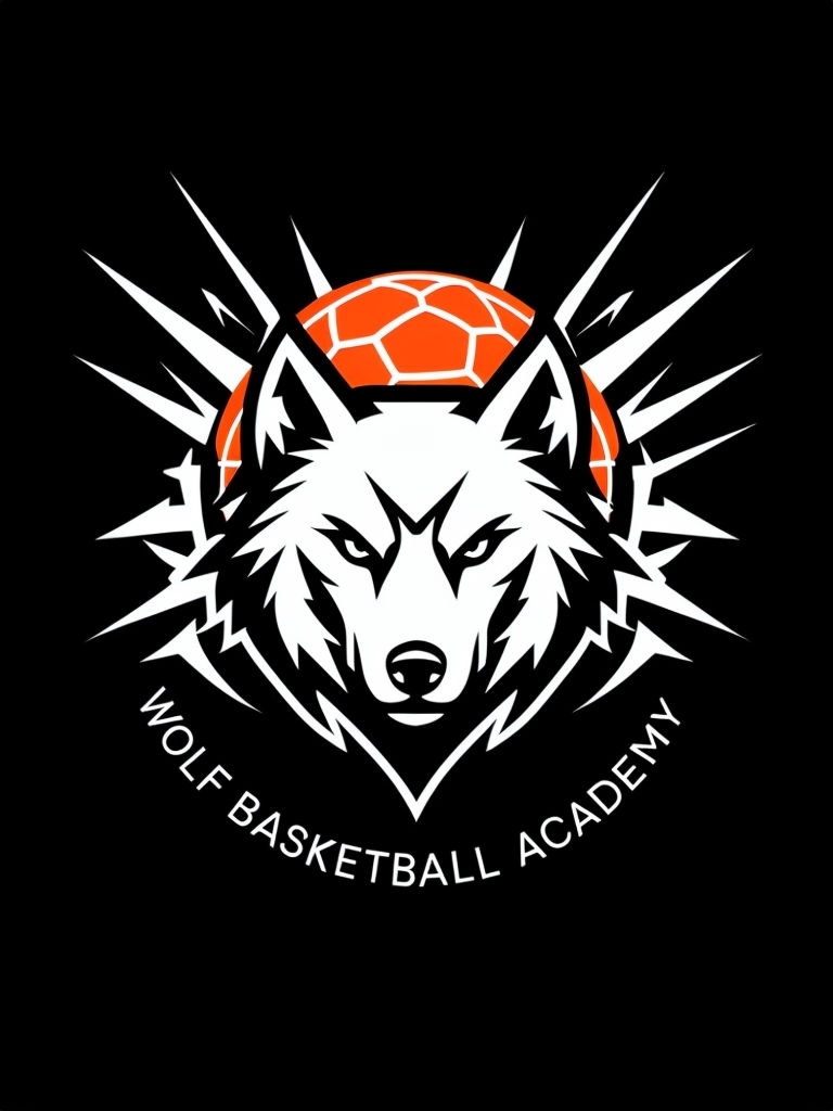 Stylish Wolf Basketball Academy Logo Design T-Shirt