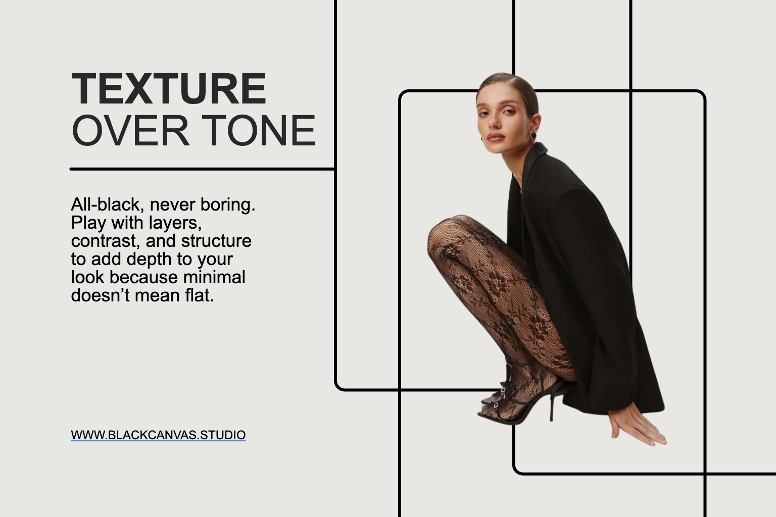 Modern Fashion Advertisement with Bold Text and Model Banner