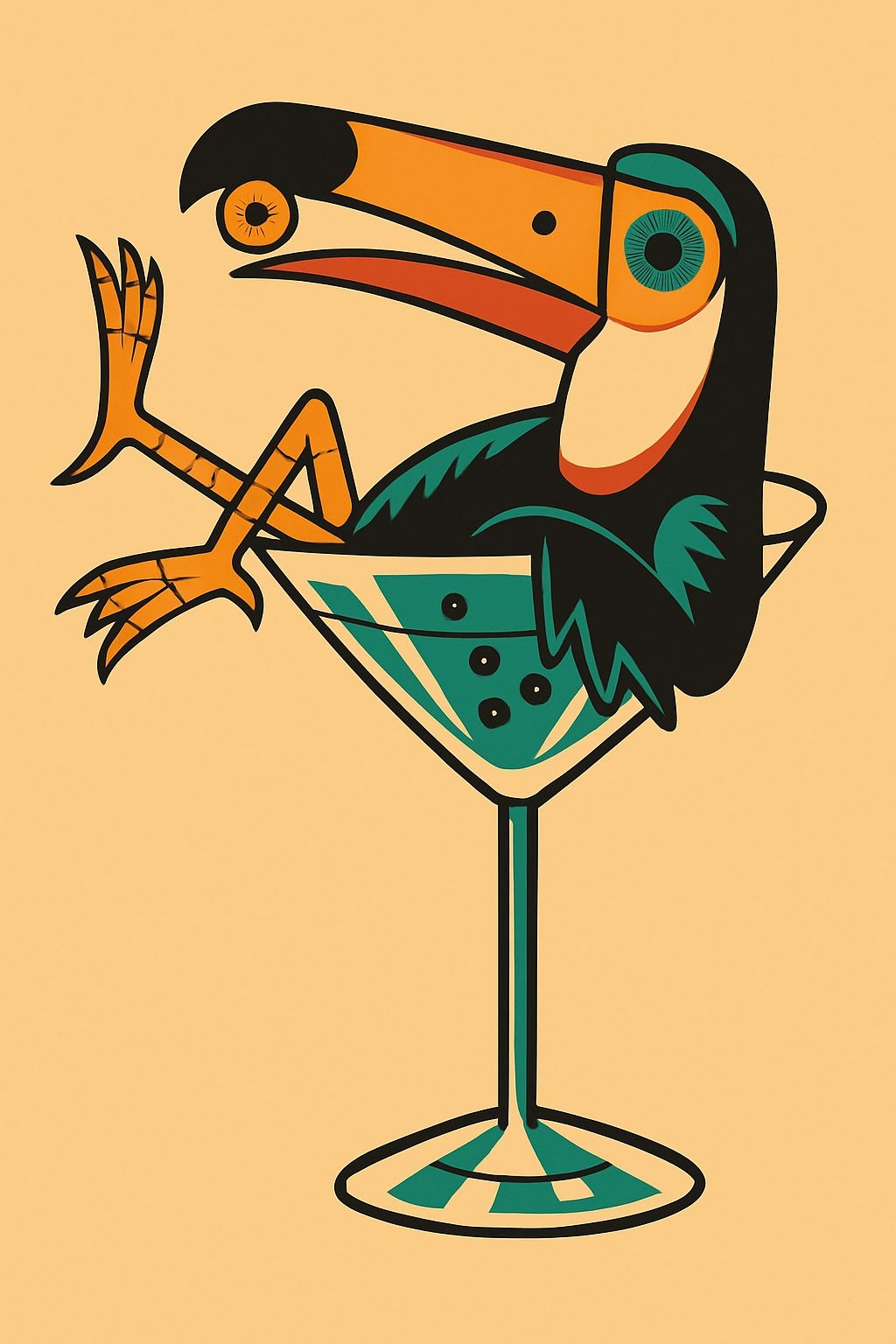 Playful Toucan in Martini Glass Whimsical T-Shirt