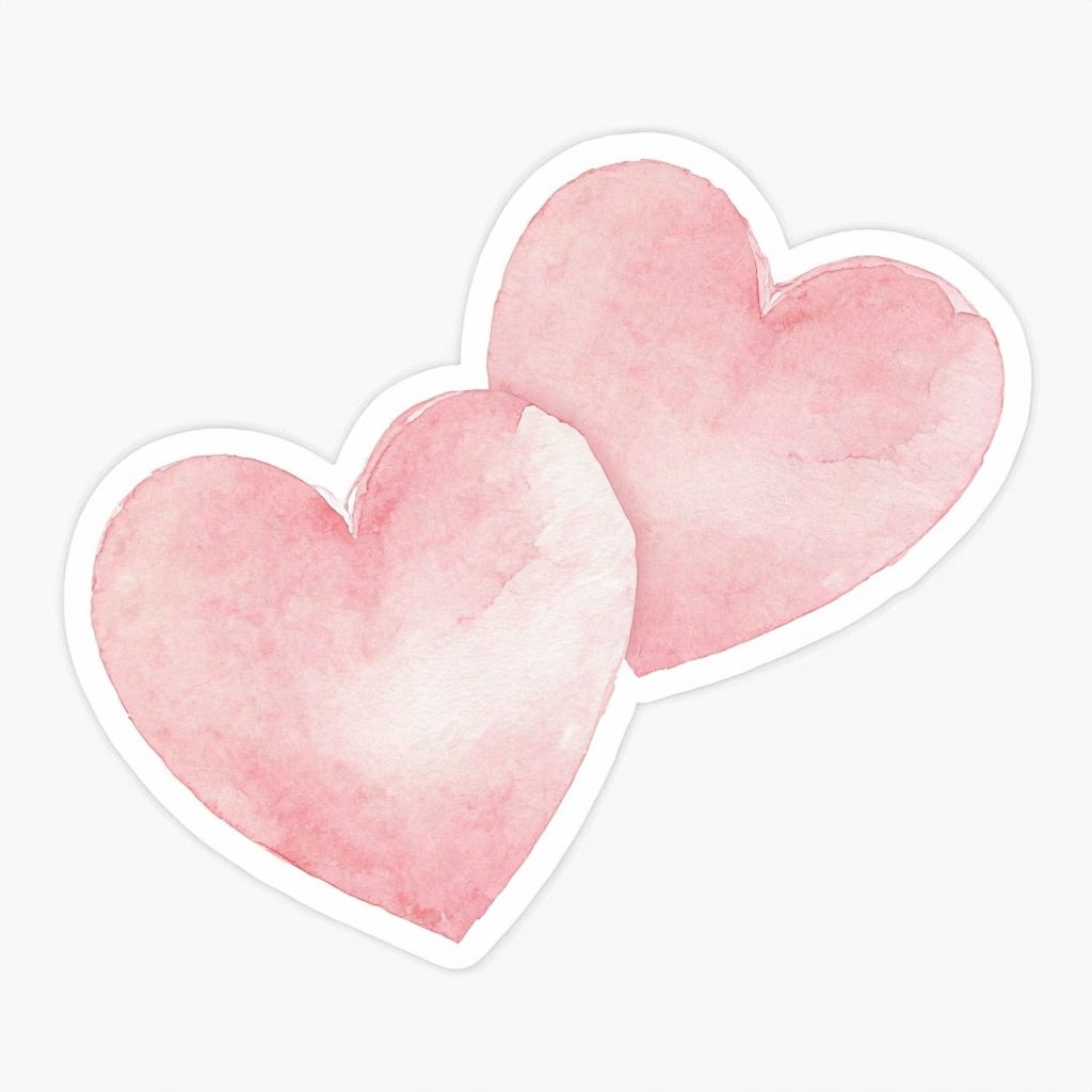 Delicate Pink Watercolor Hearts Overlapping Design Sticker